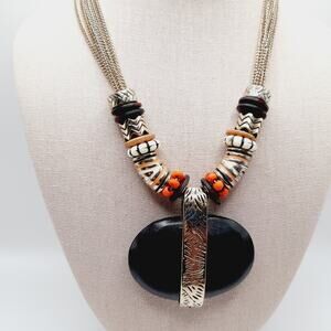 Chico’s Bohemian Multi Chain Beaded Pendant Necklace